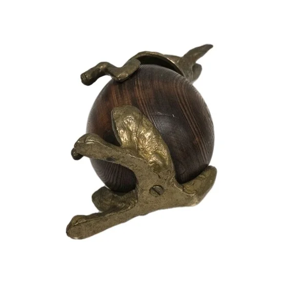 RABBIT TRINKET BOX VINTAGE ARTHUR COURT BRASS BRONZE WOOD DECOR Inkwell FIGURE - Picture 7 of 10